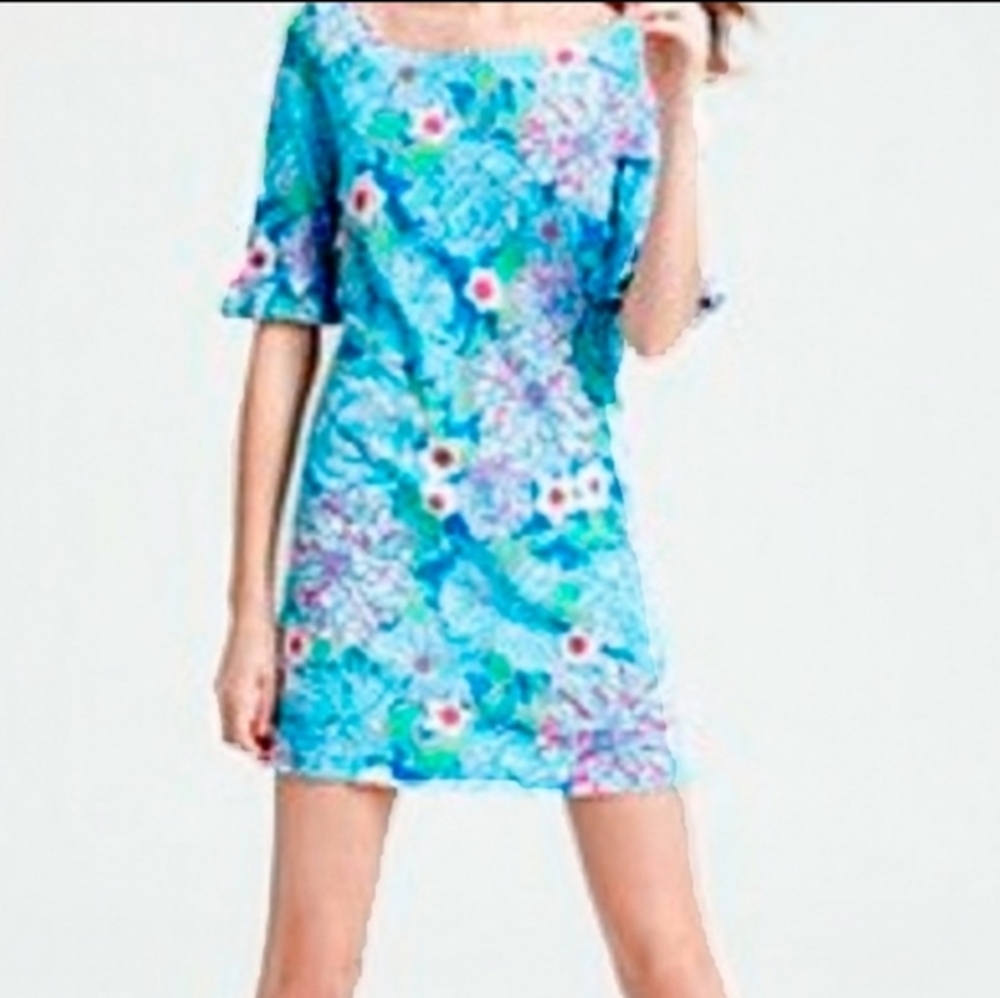 Lilly Pulitzer dress Somerset Worth Blue Mayflowers 100% cotton sz Medium